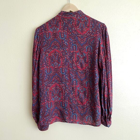 VTG Neiman Marcus Evan-Picone Women's M Blouse Buttons Off Center Paisley Dark - Picture 2 of 10